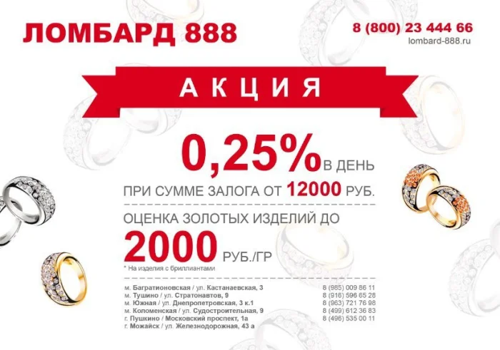Новым клиентам при  залоге от 12000 рублей 0,17 % в день